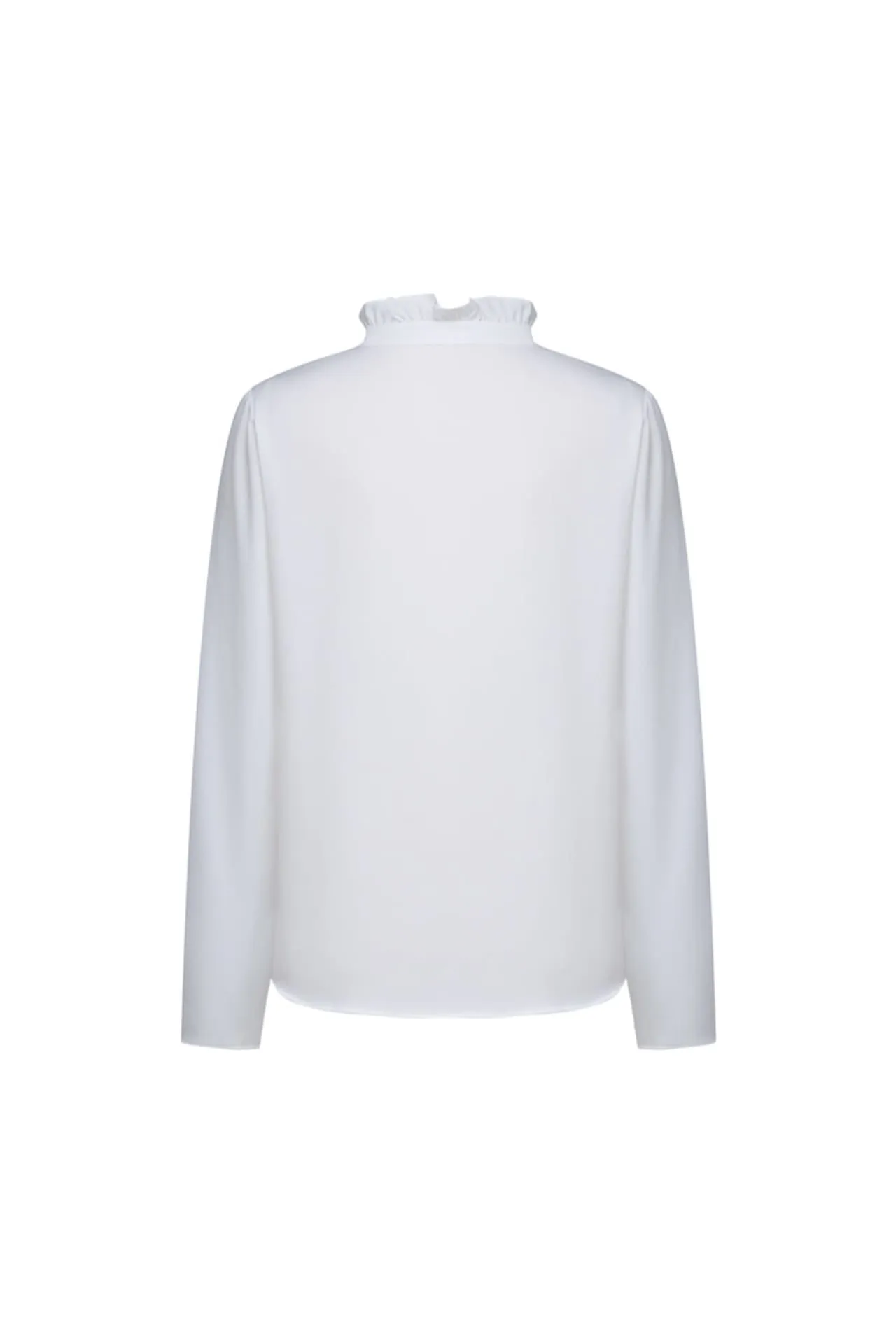 Crepe Ruffled Stand Collar Blouse With Double Tie Detail